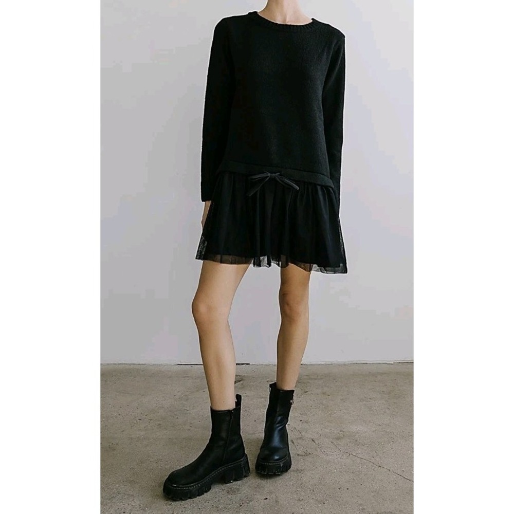 New Bohme Mini Black Sweater Dress‎ With Lace Skirt Size XS Whimsygoth Grunge